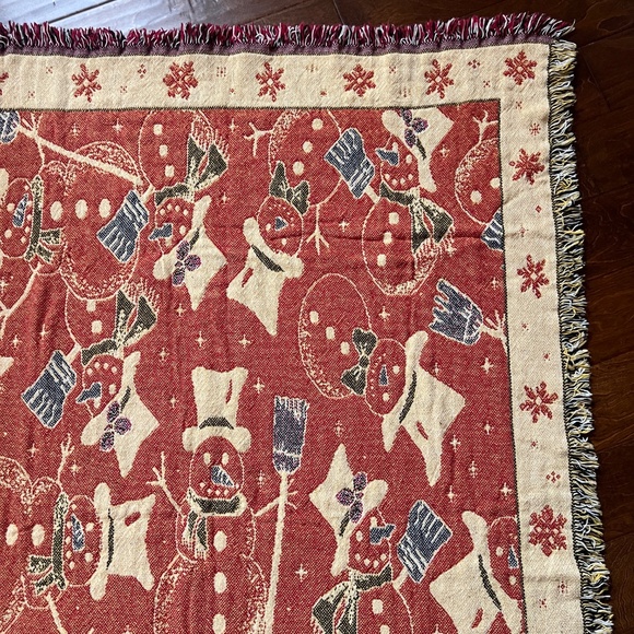 Christmas Winter Snowman Tapestry Afghan Woven Blanket Throw MWW 1996 Cotton - Picture 5 of 13
